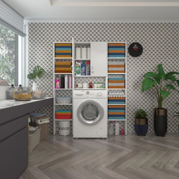 Kenzlife çamaşır makinesi dolabı veronikamaksduble byz 180*126*20 banyo arkalıksız raflı