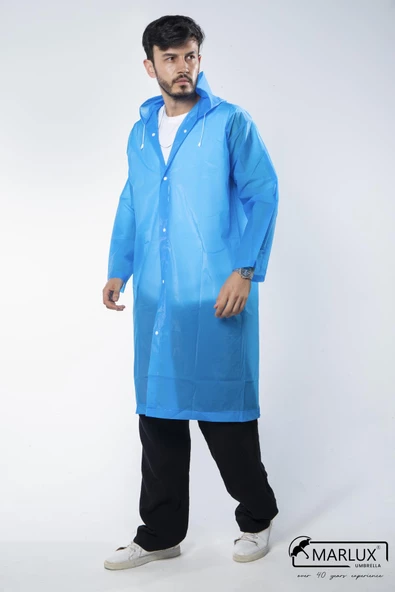 Kadın Erkek Yağmurluk Kapüşonlu Çıtçıtlı Eva Mavi Yağmurluk M21MRC881R08 - 4