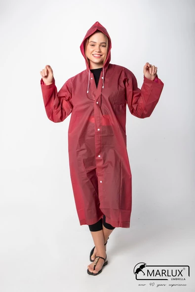Kadın Erkek Yağmurluk Kapüşonlu Çıtçıtlı Eva Bordo Yağmurluk M21MRC881R07 - Resim 3