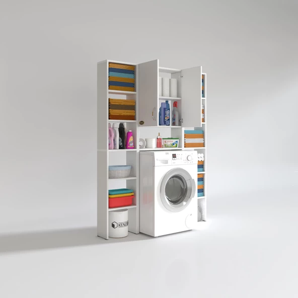 Kenzlife çamaşır makinesi dolabı veronikamaksduble byz 180*126*20 banyo arkalıksız raflı - Resim 2