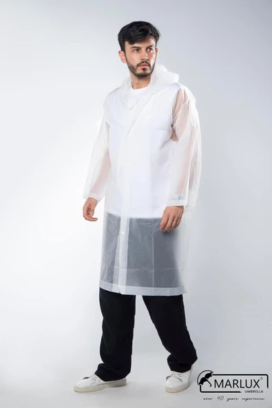 Kadın Erkek Yağmurluk Kapüşonlu Çıtçıtlı Eva Beyaz Yağmurluk M21MRC881R02 - 4