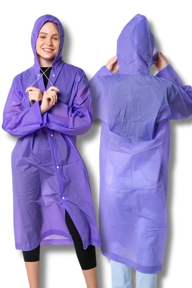By Marine Kadın Erkek Yağmurluk Kapüşonlu Çıtçıtlı Eva Mor Yağmurluk BYMMRC881R09 - 3