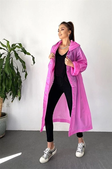By Marine Kadın Erkek Yağmurluk Kapüşonlu Çıtçıtlı Eva Pembe Yağmurluk BYMMRC881R11 - 2