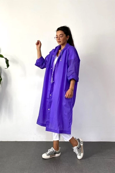 By Marine Kadın Erkek Yağmurluk Kapüşonlu Çıtçıtlı Eva Mor Yağmurluk BYMMRC881R09 - 6
