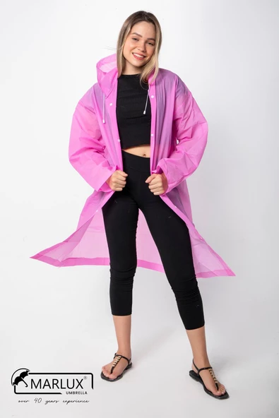 Kadın Erkek Yağmurluk Kapüşonlu Çıtçıtlı Eva Pembe Yağmurluk M21MRC881R11 - 7