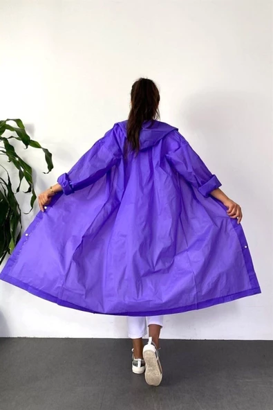 By Marine Kadın Erkek Yağmurluk Kapüşonlu Çıtçıtlı Eva Mor Yağmurluk BYMMRC881R09 - 5