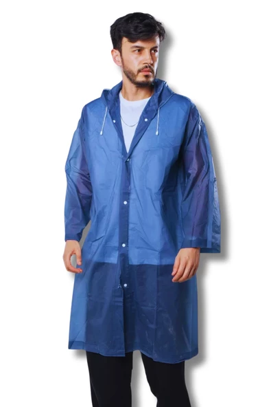 By Marine Kadın Erkek Yağmurluk Kapüşonlu Çıtçıtlı Eva Lacivert Yağmurluk BYMMRC881R04 - 3