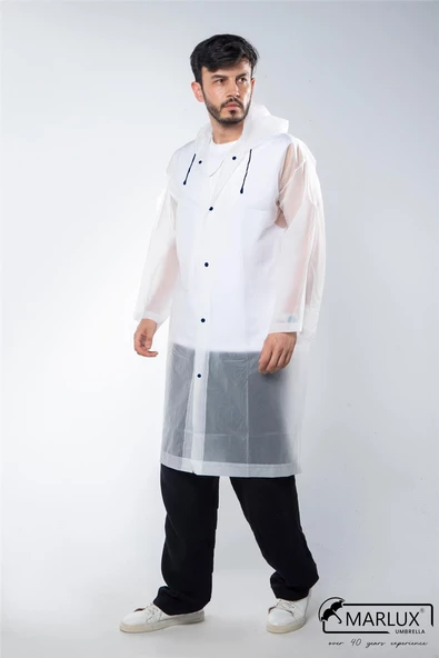 Marlux Unisex Su Rüzgar Geçirmez Kapüşonlu Lacivert Çıtçıt Düğmeli Eva Beyaz Lacivert Yağmurluk 24MRLXYGM - 6