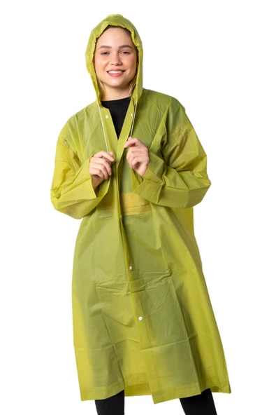 By Marine Kadın Erkek Yağmurluk Kapüşonlu Çıtçıtlı Eva Haki Yağmurluk BYMMRC881R06 - Resim 4