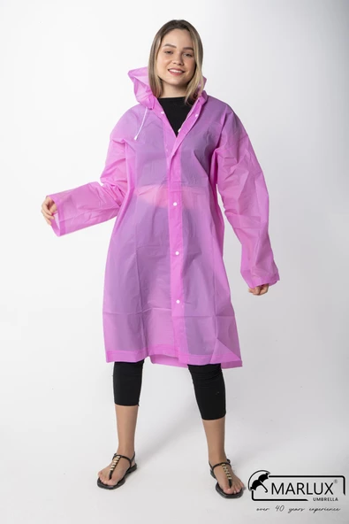 Kadın Erkek Yağmurluk Kapüşonlu Çıtçıtlı Eva Pembe Yağmurluk M21MRC881R11 - 4
