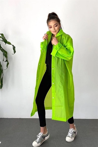 By Marine Kadın Erkek Yağmurluk Kapüşonlu Çıtçıtlı Eva Yeşil Yağmurluk BYMMRC881R12 - 9