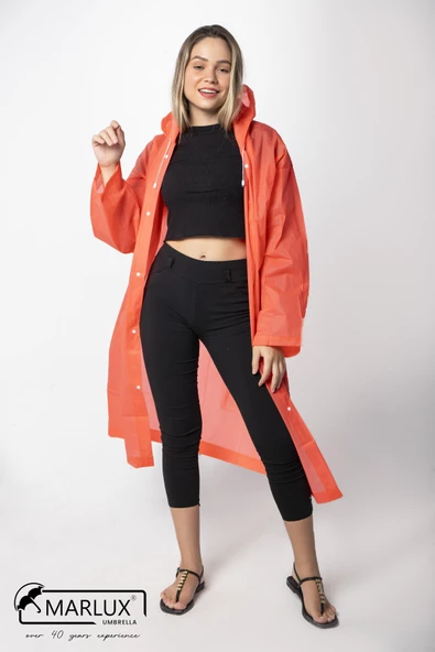 Kadın Erkek Yağmurluk Kapüşonlu Çıtçıtlı Eva Turuncu Yağmurluk M21MRC881R14 - 5