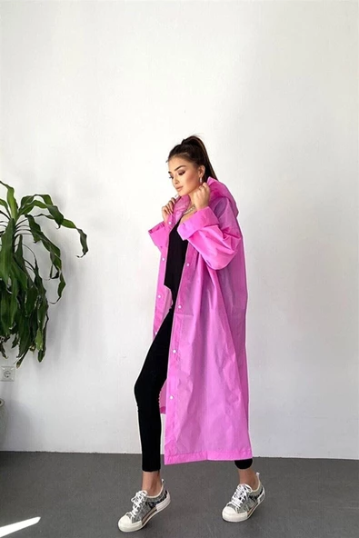 By Marine Kadın Erkek Yağmurluk Kapüşonlu Çıtçıtlı Eva Pembe Yağmurluk BYMMRC881R11 - 5
