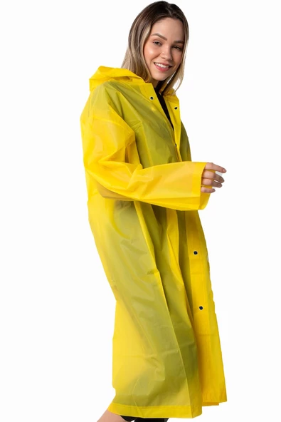Marlux Unisex Su Rüzgar Geçirmez Kapüşonlu Lacivert Çıtçıt Düğme Eva Sarı Lacivert Yağmurluk 24MRLXYGM - 4