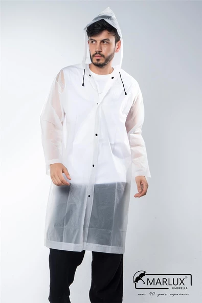 Marlux Unisex Su Rüzgar Geçirmez Kapüşonlu Siyah Çıtçıt Düğmeli Eva Beyaz Siyah Yağmurluk 24MRLXYGM - Resim 6
