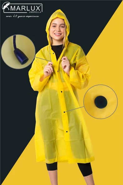 Marlux Unisex Su Rüzgar Geçirmez Kapüşonlu Lacivert Çıtçıt Düğme Eva Sarı Lacivert Yağmurluk 24MRLXYGM - 8