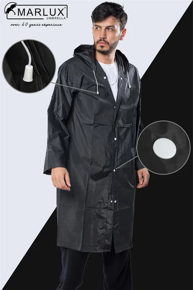 Marlux Unisex Su Rüzgar Geçirmez Kapüşonlu Beyaz Çıtçıt Düğme Eva Siyah Beyaz Yağmurluk 24MRLXYGM - 2