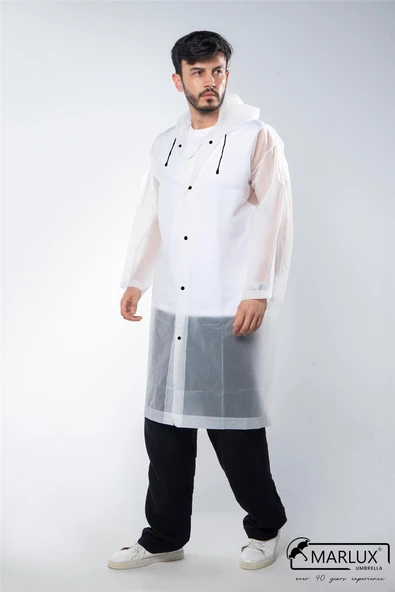 Marlux Unisex Su Rüzgar Geçirmez Kapüşonlu Siyah Çıtçıt Düğmeli Eva Beyaz Siyah Yağmurluk 24MRLXYGM - Resim 4