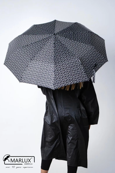 Marlux Siyah Beyaz Dört Yaprak Yonca Desen Fiber 10 Telli Tam Otomatik Rüzgara Dayanıklı Şemsiye M24MAR718LB - Resim 4