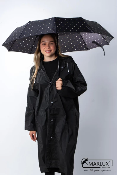 Marlux Siyah Krem Benekli Ahşap Saplı Tam Otomatik Premium Lüks Kadın Şemsiye M21MAR1002LR009 - 4