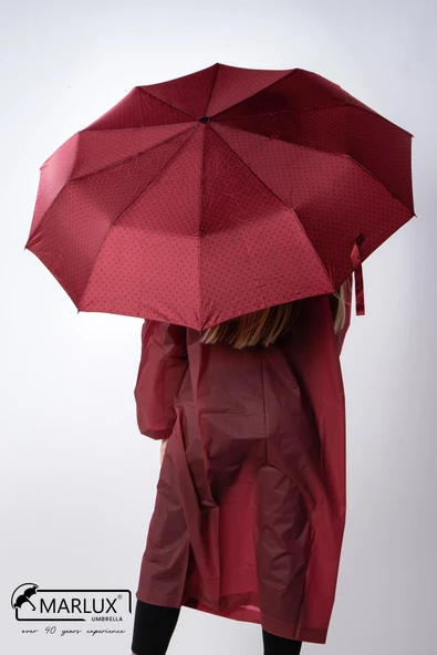 Marlux Bordo Puantiyeli Fiber 10 Telli Tam Otomatik Rüzgara Dayanıklı Şemsiye M24MAR718LC - 5