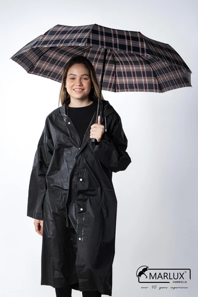 Marlux Siyah Kahve Ekose Desen Fiber 10 Telli Tam Otomatik Rüzgara Dayanıklı Şemsiye M24MAR718LA - Resim 5