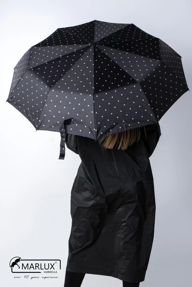 Marlux Siyah Krem Benekli Ahşap Saplı Tam Otomatik Premium Lüks Kadın Şemsiye M21MAR1002LR009 - 3