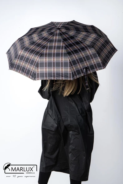 Marlux Siyah Kahve Ekose Desen Fiber 10 Telli Tam Otomatik Rüzgara Dayanıklı Şemsiye M24MAR718LA - Resim 3
