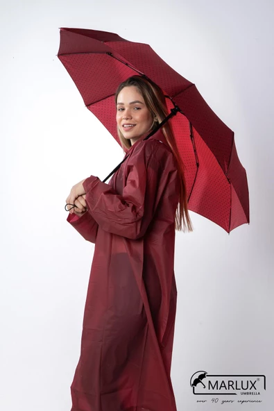 Marlux Bordo Puantiyeli Fiber 10 Telli Tam Otomatik Rüzgara Dayanıklı Şemsiye M24MAR718LC - 4