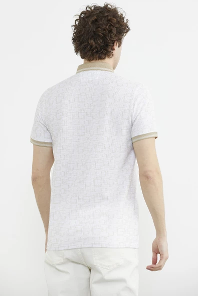 Slim Fit Polo Yaka Desenli Tişört - Sütlü Kahve - 6