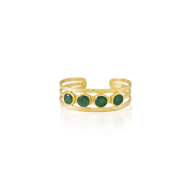 Kadir Jewellery 22 Ayar Altın Kaplama El İşçiliği Zirkon Taşlı Kadın Kaburga Bilezik - 2
