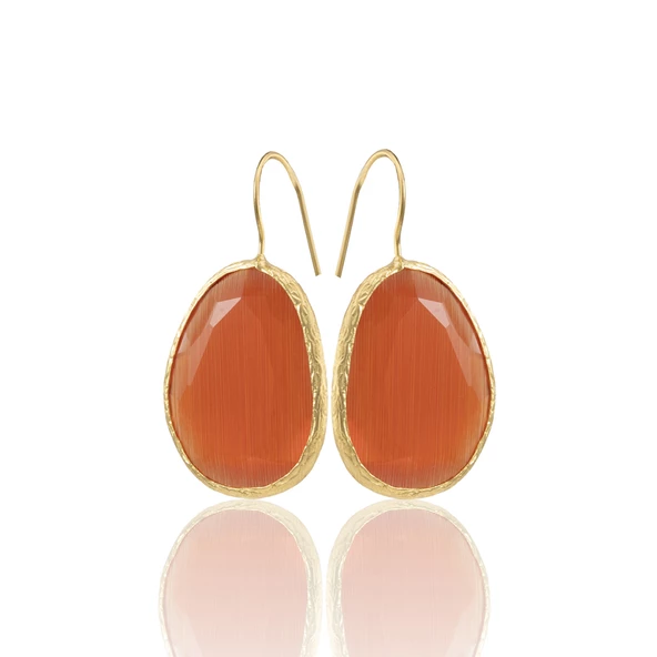 Kadir Jewellery 22 Ayar Altın Kaplama Fosil Taşlı Küpe -El İşçiliği Ve Hipoalerjenik Küpe - 5