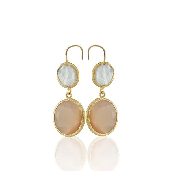 Kadir Jewellery 22 Ayar Altın Kaplama Kadın İnci Küpe -El İşçiliği Ve Hipoalerjenik Küpe - Resim 7