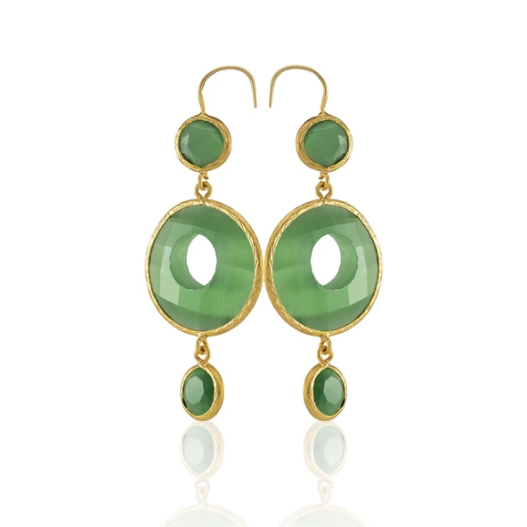 Kadir Jewellery 22 Ayar Altın Kaplama Kadın Sallantılı Küpe -El İşçiliği Ve Hipoalerjenik Küpe - Resim 3