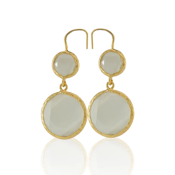 Kadir Jewellery 22 Ayar Altın Kaplama Kadın Taşlı Küpe -El İşçiliği Ve Hipoalerjenik Küpe - Resim 12