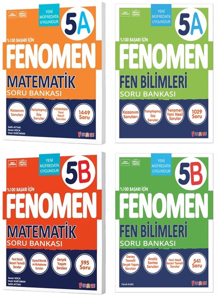 Fenomen Okul 2025 5. Sınıf Matematik + Fen Bilimleri A + B Soru Bankası Seti 4 Kitap ürün görseli