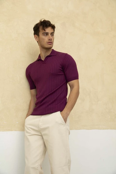 Erkek Fitilli Polo Yaka Triko T-Shirt - 5