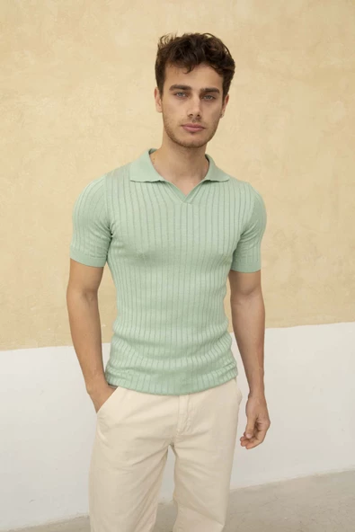 Erkek Fitilli Polo Yaka Triko T-Shirt - 2