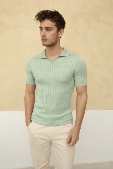 Erkek Fitilli Polo Yaka Triko T-Shirt - 3