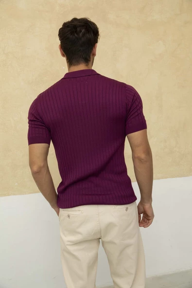 Erkek Fitilli Polo Yaka Triko T-Shirt - 7