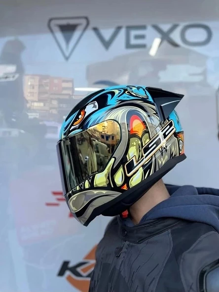 LS2 RAPID 2 RACE NEO MAVİ-SARI KASK+SPOILER+GOLD CAM(ŞEFFAF+GOLD CAM)