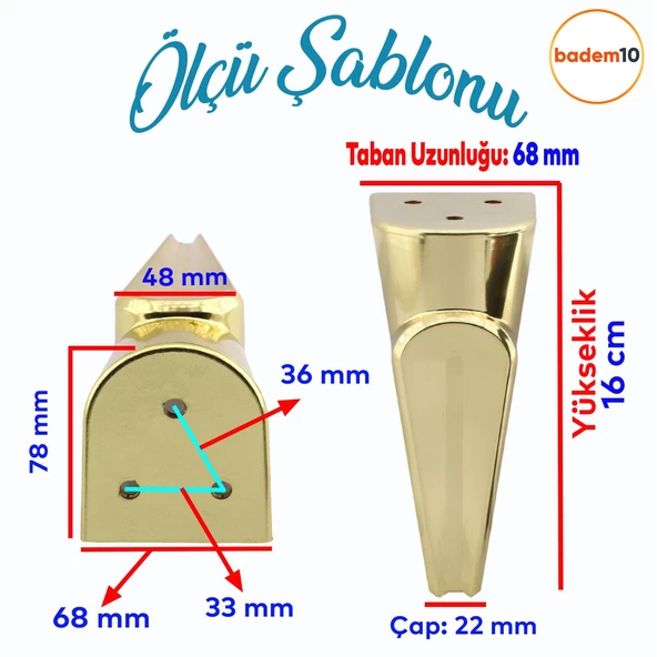Nota Mobilya Kanepe Sehpa TV Ünitesi Koltuk Ayağı Baza Ayakları Altın Gold 16 cm - Resim 2