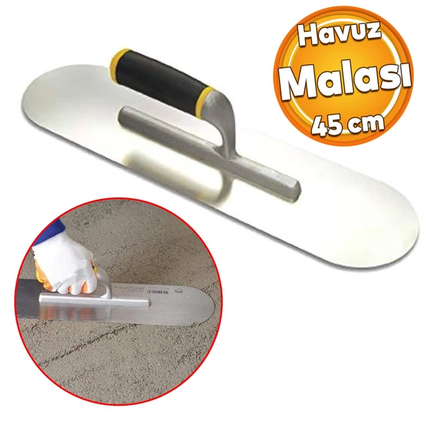 Metal Elastomer Saplı Havuz Malası 45 cm Harç Derz Sıva Yüzey Düzleştirme Beton Çimento Mala Saten