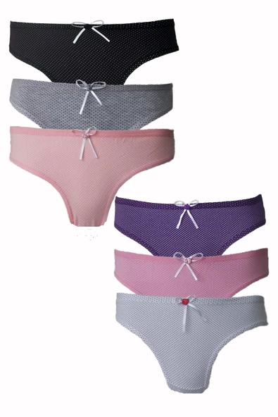 6 lı Kadın Puantiyeli Karışık Renk Pamuklu Bikini Külot 728 - 2