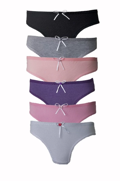 6 lı Kadın Puantiyeli Karışık Renk Pamuklu Bikini Külot 728 - 3