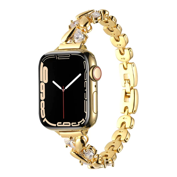 Apple Watch 7/8/9 45mm Kordon Taşlı İnce Metal Kordon 103 - Resim 3