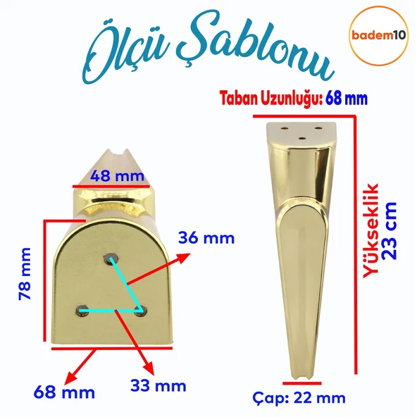 Nota Mobilya Kanepe Tv Ünitesi Koltuk Ayağı Konsol Ayakları Altın Gold 23 Cm - Resim 2