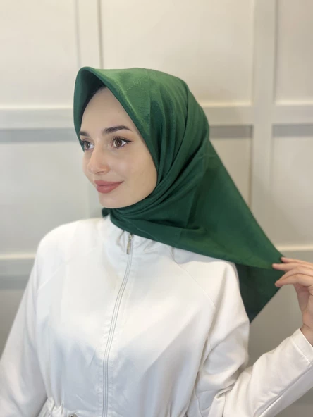 Jakarlı Monogram Eşarp, Piramit Monogram, Desenli Eşarp 01009  ZÜMRÜT - Resim 2