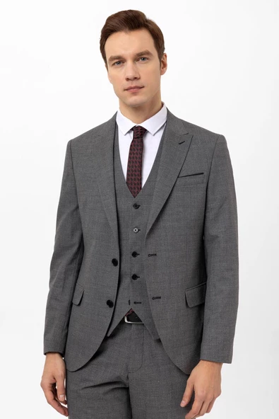 Slimfit Armürlü Yelekli Takım Elbise - 3