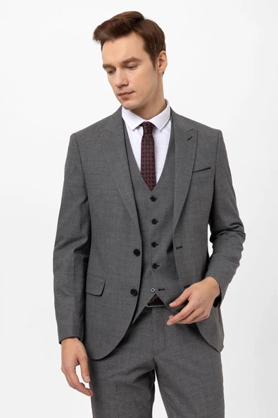 Slimfit Armürlü Yelekli Takım Elbise - 4